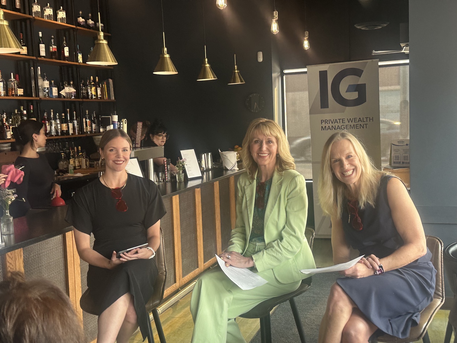 Esther Findlay on a panel of three speakers at an IG Private Wealth Management event.
